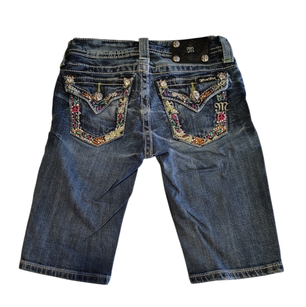 Miss Me Denim Bermuda Shirts With Embroidered Rhinestone Pockets Size 12 Girls
